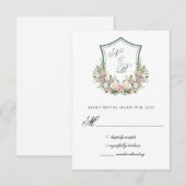 Pink Floral Crest RSVP Kaartje (Voorkant / Achterkant)