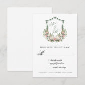 Pink Floral Crest RSVP Kaartje (Voorkant / Achterkant)