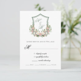 Pink Floral Crest RSVP Kaartje