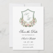 Pink Floral Crest Save The Date (Voorkant)