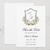 Pink Floral Crest Save The Date (Voorkant / Achterkant)