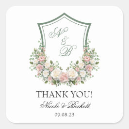 Pink Floral Crest Vierkante Sticker