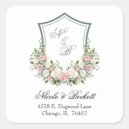 Pink Floral Crest Vierkante Sticker