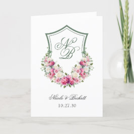 Pink Floral Crest Wedding Programma