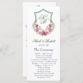 Pink Floral Crest Wedding Programma Programmakaart (Voorkant / Achterkant)