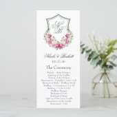 Pink Floral Crest Wedding Programma Programmakaart (Staand voorkant)