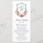 Pink Floral Crest Wedding Programma Programmakaart (Voorkant)