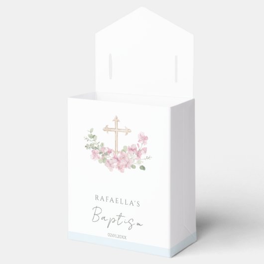 Pink Floral Cross Angel Baptism Favor Boxes Bedankdoosjes (Geopend)