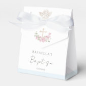 Pink Floral Cross Angel Baptism Favor Boxes Bedankdoosjes (Voorkant Zijde)