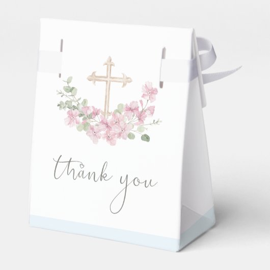 Pink Floral Cross Angel Baptism Favor Boxes Bedankdoosjes (Achterkant)