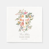 Pink Floral Cross Baptism Paper Napkin Servet (Voorkant)