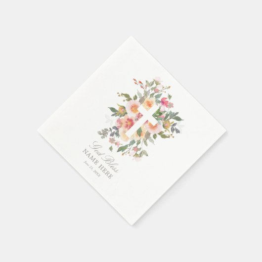 Pink Floral Cross Baptism Paper Napkin Servet (Hoek)