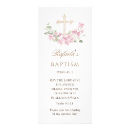 Pink Floral Cross Girl Baptism Reclamekaart