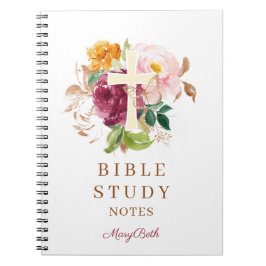Pink Floral Cross Personalized Bible Study Notitieboek