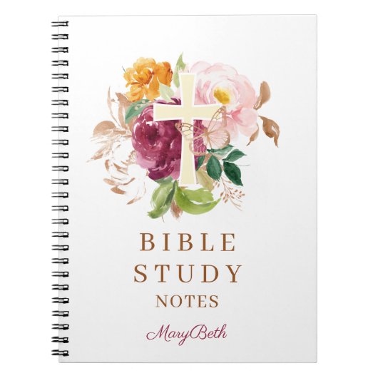 Pink Floral Cross Personalized Bible Study Notitieboek (Voorkant)
