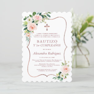 Pink Floral Cross Spain 1st Birthday Baptisme Kaart