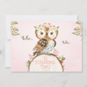 Pink Floral Crown Owl Photo Birthday Invitation Kaart (Achterkant)