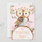 Pink Floral Crown Owl Twins Joint Birthday Kaart (Achterkant)