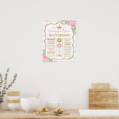 Pink Floral Crown Princess 1st Birthday Milestone Poster (Keuken)