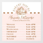 Pink Floral Cupcake Bakery Pastry Shop Store Hours Raamsticker (Vel)