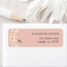 Pink Floral Daisy Bees Baby shower Retouradres Etiket