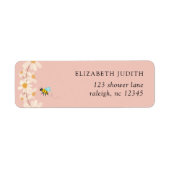 Pink Floral Daisy Bees Baby shower Retouradres Etiket (Voorkant)