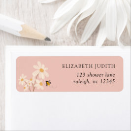 Pink Floral Daisy Bees Baby shower Retouradres Etiket