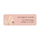 Pink Floral Daisy Bees Baby shower Retouradres Etiket (Voorkant)