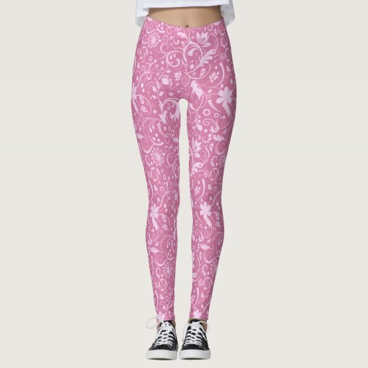 Pink Floral Damask Pattern Leggings (Voorkant)