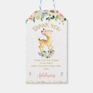 Pink Floral Deer Birthday Dank je wel Cadeaulabel
