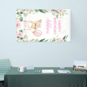 Pink Floral Deer Pink Ballon Birthday Party Spandoek (Beurs)