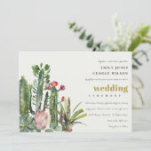 PINK FLORAL DESERT CACTI FAUNA WATERVERF WEDING KAART (Staand voorkant)
