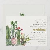 PINK FLORAL DESERT CACTI FAUNA WATERVERF WEDING KAART (Voorkant / Achterkant)