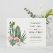 PINK FLORAL DESERT CACTI FAUNA WATERVERF WEDING KAART (Staand voorkant)