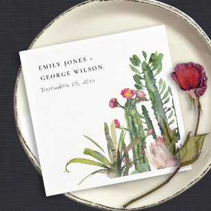 PINK FLORAL DESERT CACTI FAUNA WATERVERF WEDING SERVET