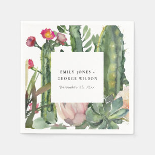 PINK FLORAL DESERT CACTI FAUNA WATERVERF WEDING SERVET