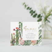 PINK FLORAL DESERT CACTI FOLIAGE BEWAREN DE DATUM AANKONDIGINGSKAART (Staand voorkant)