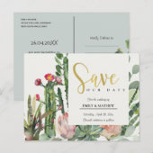 PINK FLORAL DESERT CACTI FOLIAGE BEWAREN DE DATUM AANKONDIGINGSKAART (Voorkant / Achterkant)