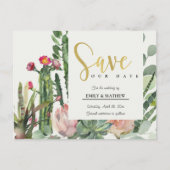 PINK FLORAL DESERT CACTI FOLIAGE BEWAREN DE DATUM AANKONDIGINGSKAART (Voorkant)
