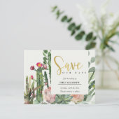 PINK FLORAL DESERT CACTI FOLIAGE BEWAREN DE DATUM AANKONDIGINGSKAART (Staand voorkant)