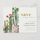 PINK FLORAL DESERT CACTI FOLIAGE BEWAREN DE DATUM AANKONDIGINGSKAART (Voorkant)