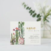 PINK FLORAL DESERT CACTI FOLIAGE BEWAREN DE DATUM AANKONDIGINGSKAART (Staand voorkant)