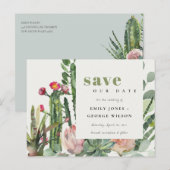 PINK FLORAL DESERT CACTI FOLIAGE BEWAREN DE DATUM AANKONDIGINGSKAART (Voorkant / Achterkant)