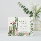 PINK FLORAL DESERT CACTI FOLIAGE BEWAREN DE DATUM AANKONDIGINGSKAART (Staand voorkant)