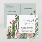 PINK FLORAL DESERT CACTI FOLIAGE BEWAREN DE DATUM AANKONDIGINGSKAART (Voorkant / Achterkant)