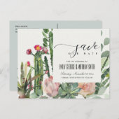 PINK FLORAL DESERT CACTI FOLIAGE BEWAREN DE DATUM AANKONDIGINGSKAART (Voorkant / Achterkant)