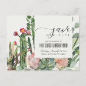 PINK FLORAL DESERT CACTI FOLIAGE BEWAREN DE DATUM AANKONDIGINGSKAART (Voorkant)