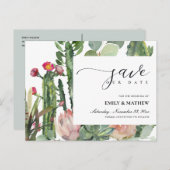 PINK FLORAL DESERT CACTI FOLIAGE BEWAREN DE DATUM AANKONDIGINGSKAART (Voorkant / Achterkant)