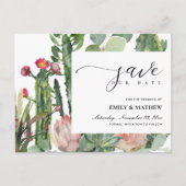 PINK FLORAL DESERT CACTI FOLIAGE BEWAREN DE DATUM AANKONDIGINGSKAART (Voorkant)