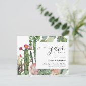 PINK FLORAL DESERT CACTI FOLIAGE BEWAREN DE DATUM AANKONDIGINGSKAART (Staand voorkant)